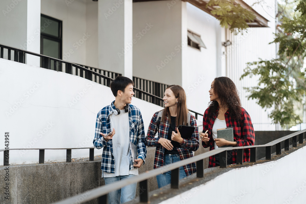 Fototapeta premium Education knowledge and university concept - group of students reading and preparing for exams on holiday.