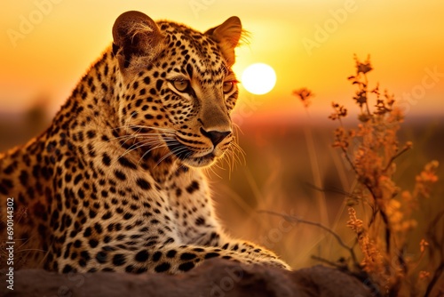Front view of Africa jaguar at sunset,Generative AI Generative Ai 
