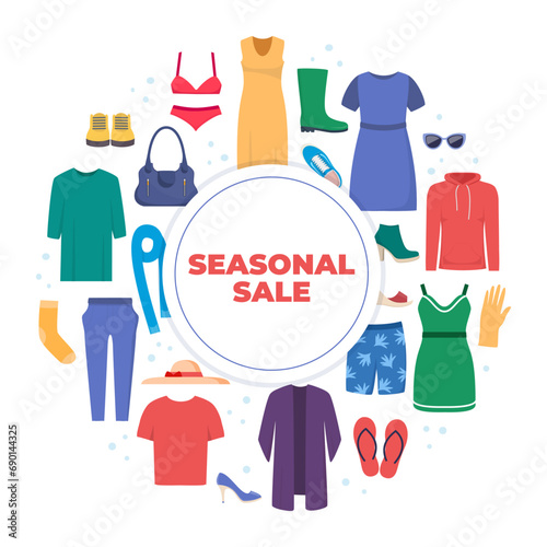 Super Sale clothing and accessories banner. Sale poster. End of the season, special offer. Vector illustration.