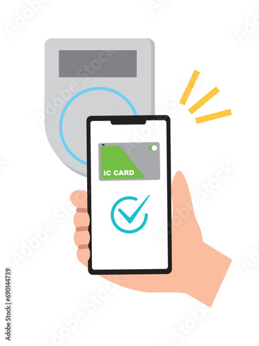 スマホでICカード決済完了するイラスト