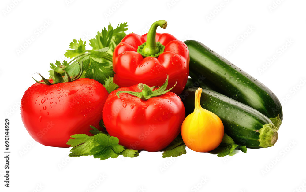 Ripe Tomatoes, Cucumbers On Isolated Background