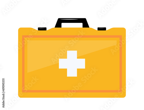 Red medical first aid kit, ambulance emergency box. Vector illustration.
