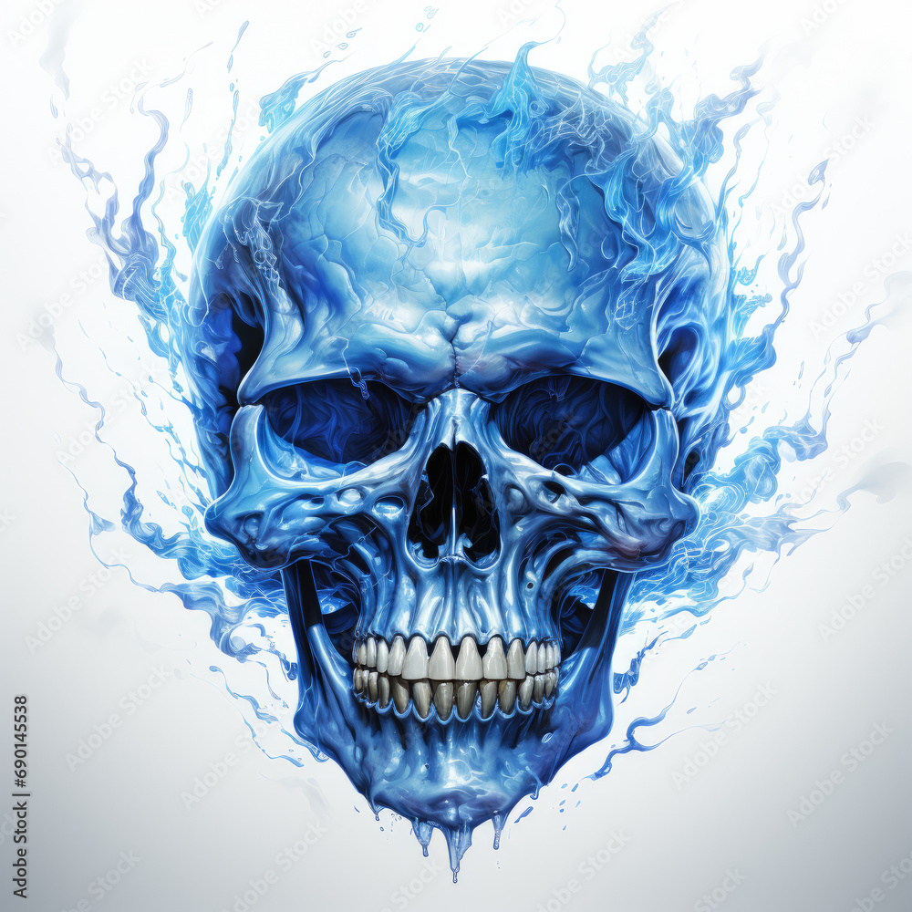 Waterco Bright Blue Flame Skull Fire Clipart illustration Generative Ai - obrazy, fototapety, plakaty 