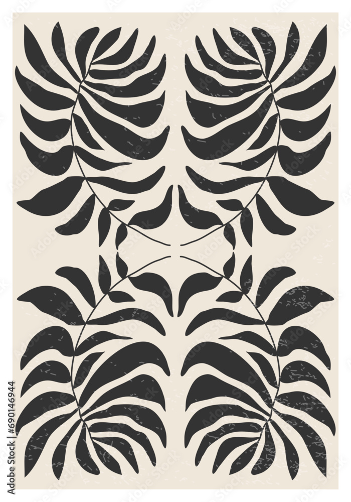 Minimalist poster with abstract art leaf composition Minimalist poster with abstract art leaf composition