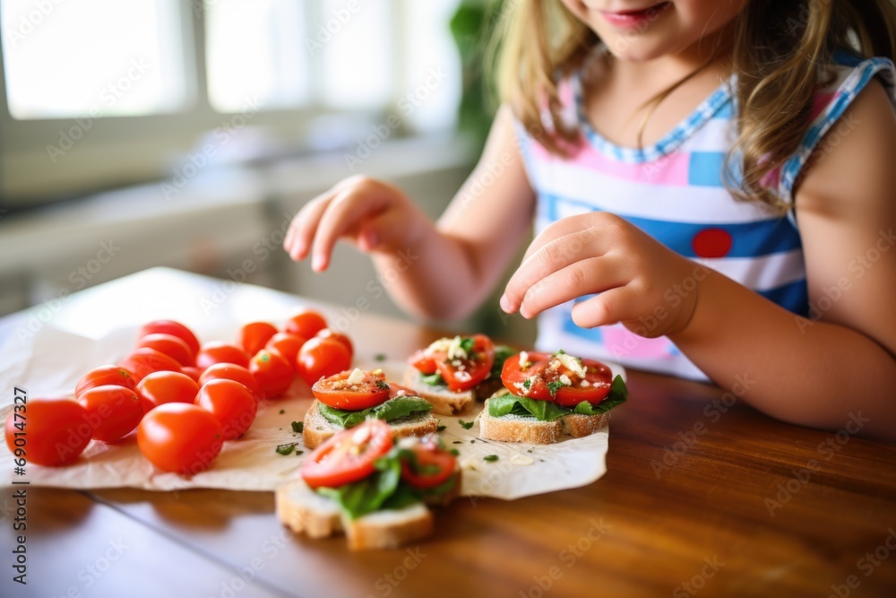 a child sampling tomato basil bruschetta a child sampling tomato basil bruschetta