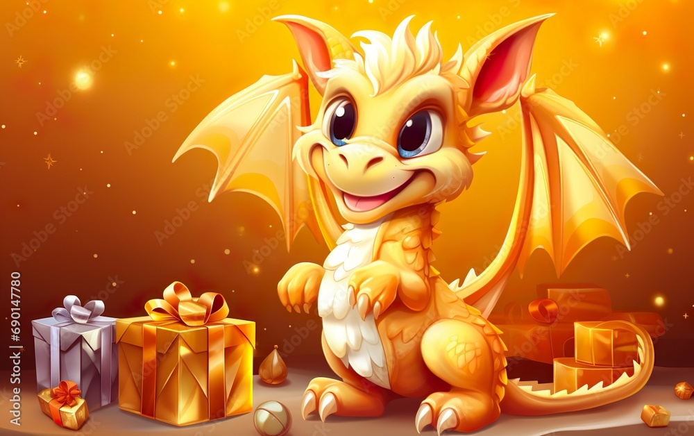 Dragon with a gift box Symbol of New Y