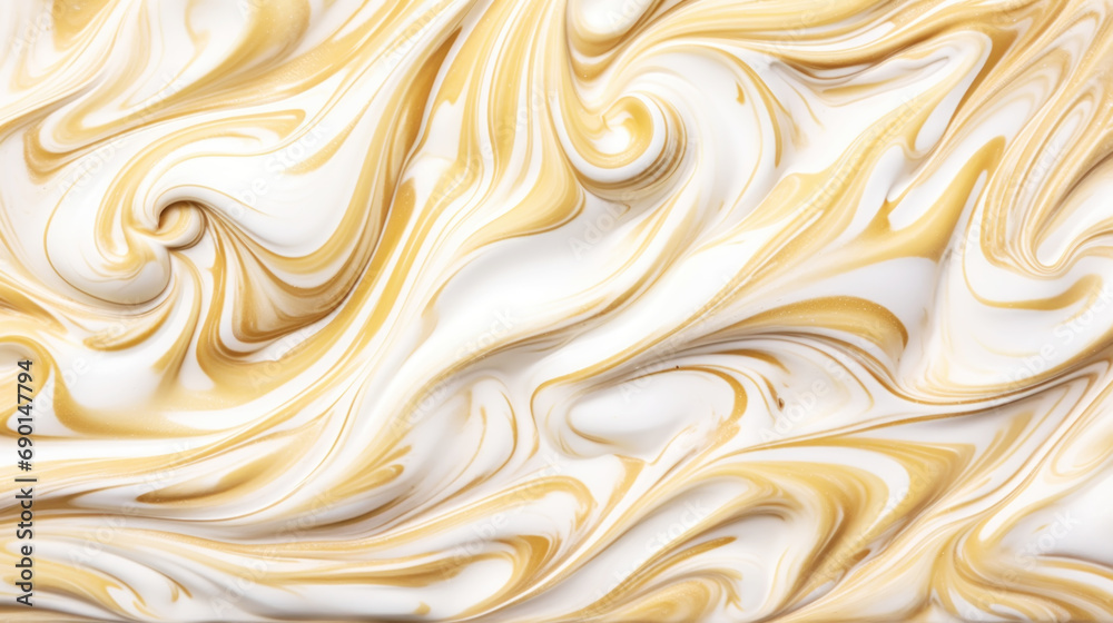 Close-up of vanilla ice cream texture. Top view of frozen white-yellow gelato surface. Food background. Generative AI Close-up of vanilla ice cream texture. Top view of frozen white-yellow gelato surface. Food background. Generative AI