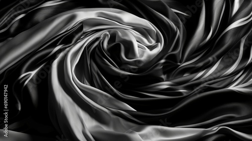 Black white silk satin fabric abstract background. Drapery fold crease wavy crumpled. Light shiny glitter shimmer shine. Luxury beauty rich. Sexy. Fluid flow liquid effect. Design. Wallpaper concept.