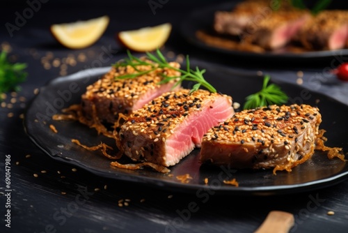 a view of sesame encrusted tuna steaks photo