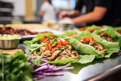 prepping turkey lettuce wraps at a cooking class