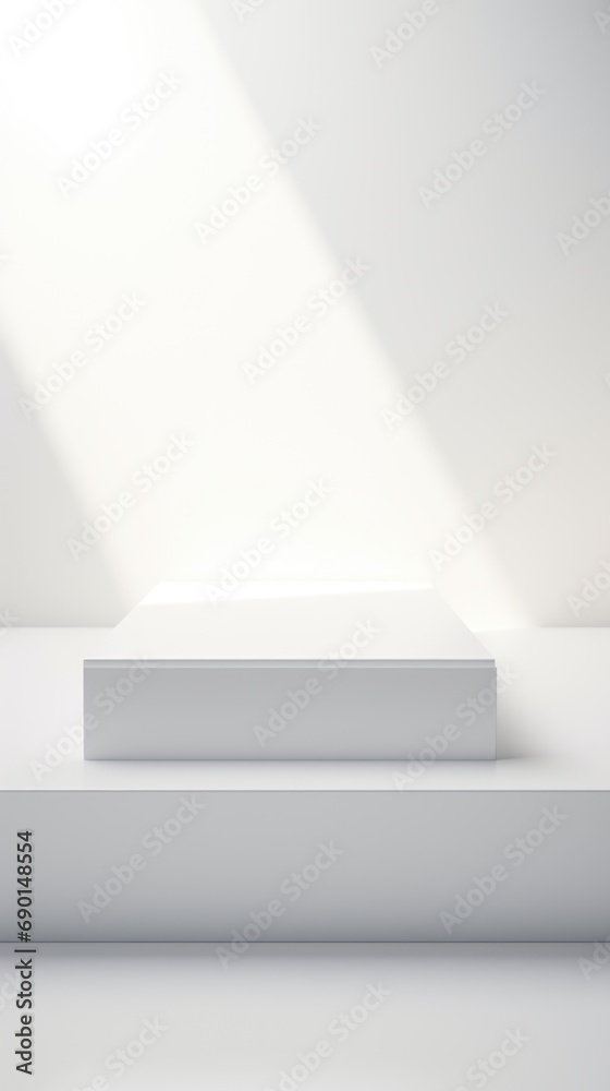 Fototapeta premium A white platform in a room with a light coming in