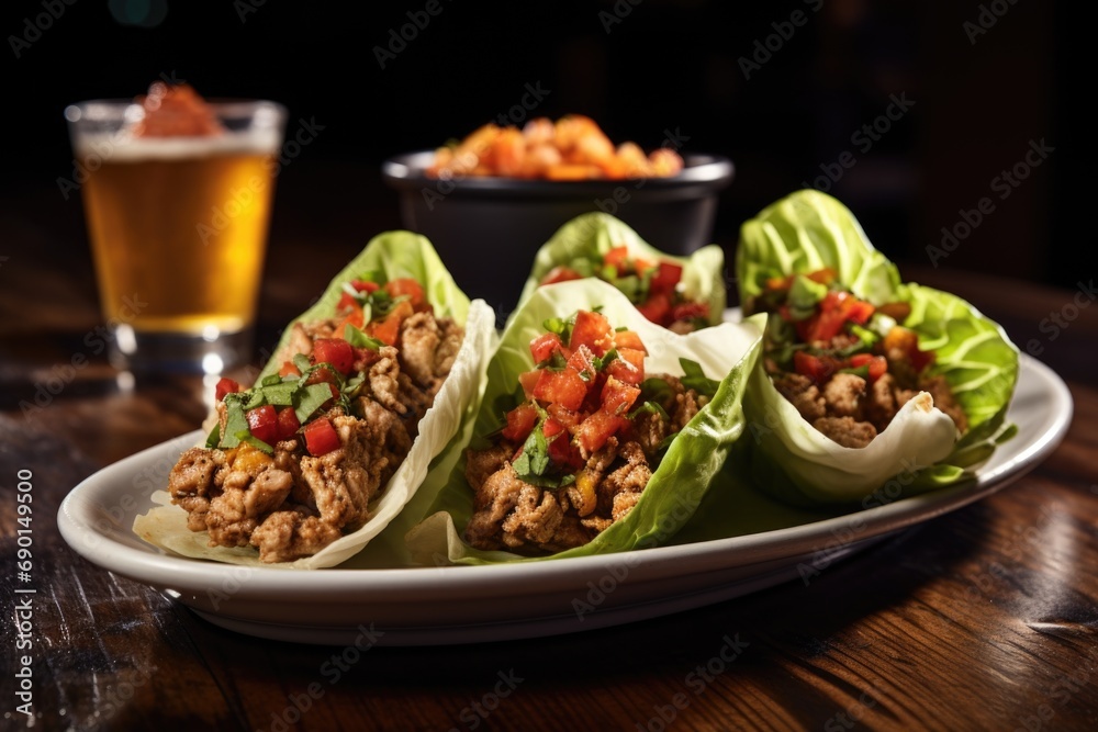 turkey lettuce wraps in a rustic tavern turkey lettuce wraps in a rustic tavern