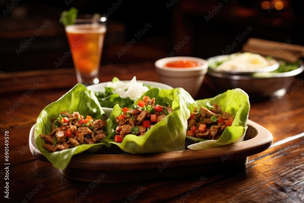 turkey lettuce wraps in a rustic tavern turkey lettuce wraps in a rustic tavern