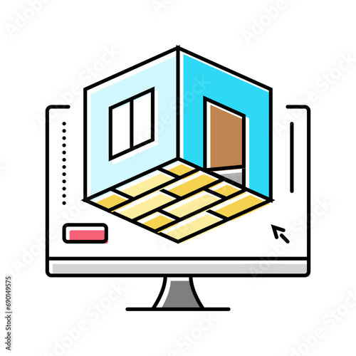 3d room modeling interior designer color icon vector. 3d room modeling interior designer sign. isolated symbol illustration