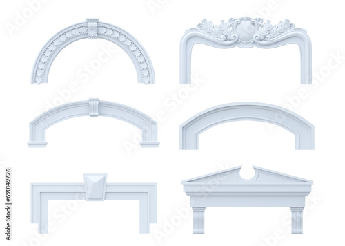 Obraz na płótnie 3d illustration. Set of different classic arched marble frames