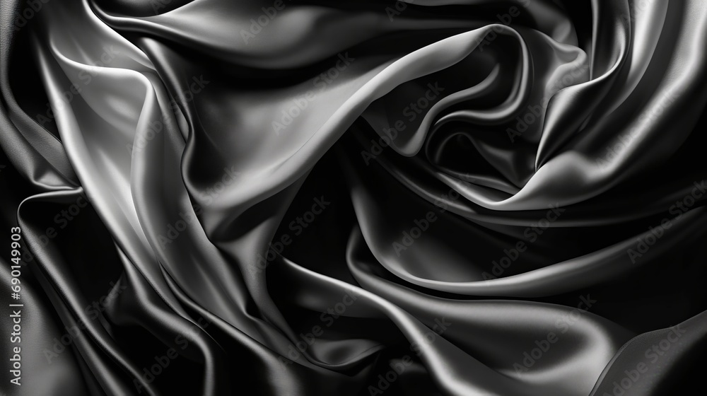 Obraz premium Black white silk satin fabric abstract background. Drapery fold crease wavy crumpled. Light shiny glitter shimmer shine. Luxury beauty rich. Sexy. Fluid flow liquid effect. Design. Wallpaper concept.