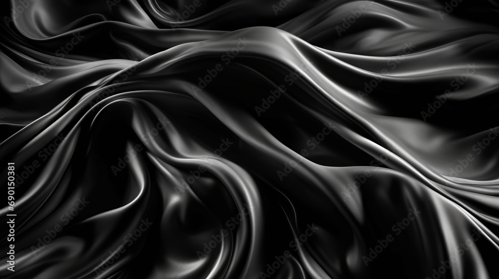 Obraz premium Black white silk satin fabric abstract background. Drapery fold crease wavy crumpled. Light shiny glitter shimmer shine. Luxury beauty rich. Sexy. Fluid flow liquid effect. Design. Wallpaper concept.