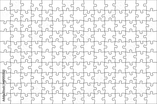 Jigsaw puzzle blank template or cutting guidelines of transparent pieces. Pieces are easy to separate (every piece is a single shape). Jigsaw puzzle transparent template. Vector illustration