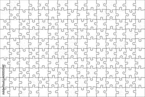 Jigsaw puzzle blank template or cutting guidelines of transparent pieces. Pieces are easy to separate (every piece is a single shape). Jigsaw puzzle transparent template. Vector illustration