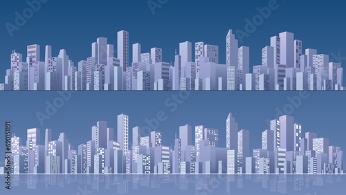 City buildings panorama in frat style, header images for web. Vector illustration simple geometric. Urban Abstract of business district. Horizontal banner, background cityscape.