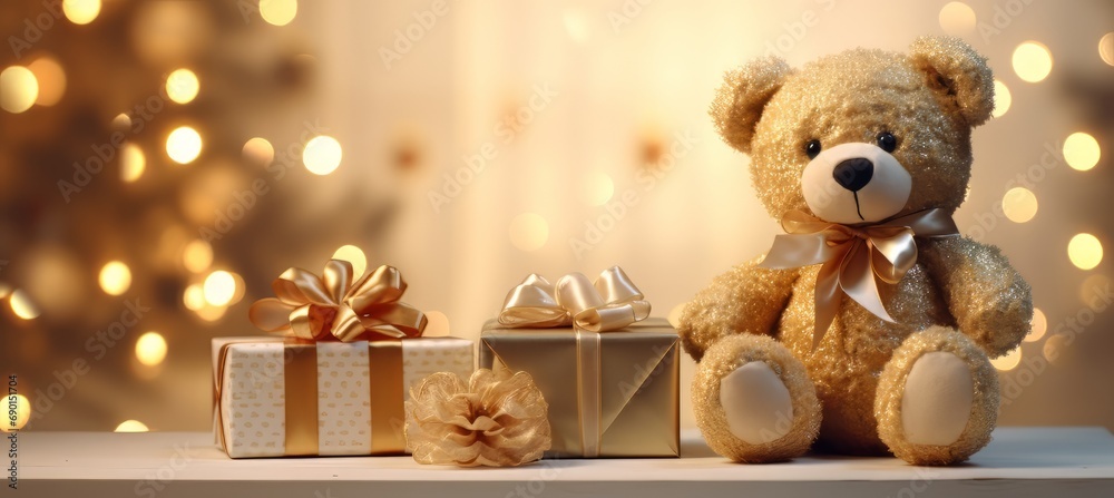 A teddy bear and Christmas present