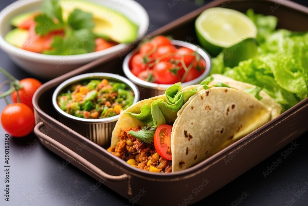 vegan taco packed in a lunchbox vegan taco packed in a lunchbox