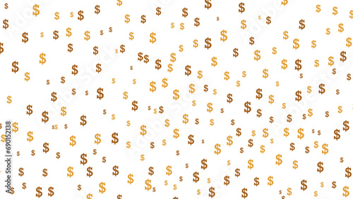Golden usd dollar signs falling. Dollar rain on transparent background. Business, financial, currency unit, money symbols. photo