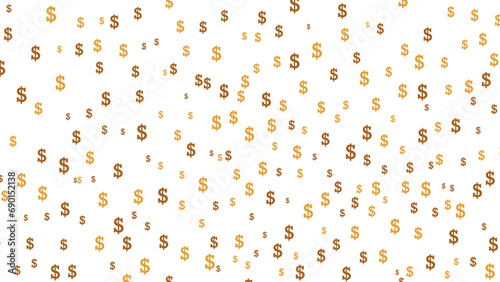 Golden usd dollar signs falling. Dollar rain on transparent background. Business, financial, currency unit, money symbols.