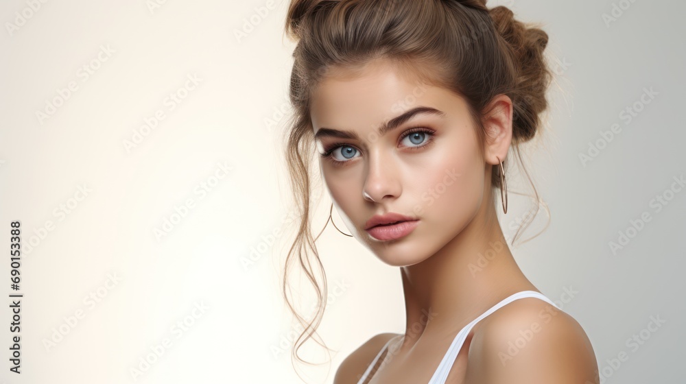 Beautiful model girl in a plain white studio, softly light. Suitable for diverse commercial projects Beautiful model girl in a plain white studio, softly light. Suitable for diverse commercial projects