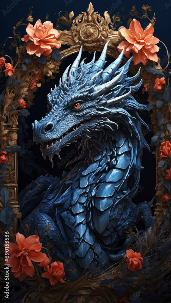 Super dragon character. Blue dragon illustration. 2024 Year of dragon.