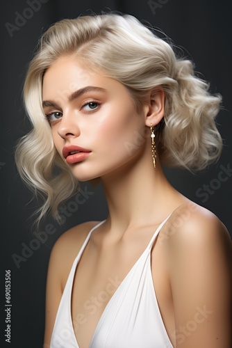 Beautiful model girl in a plain white studio, softly light. Suitable for diverse commercial projects
