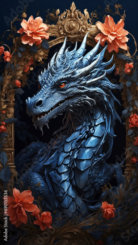 Super dragon character. Blue dragon illustration. 2024 Year of dragon.