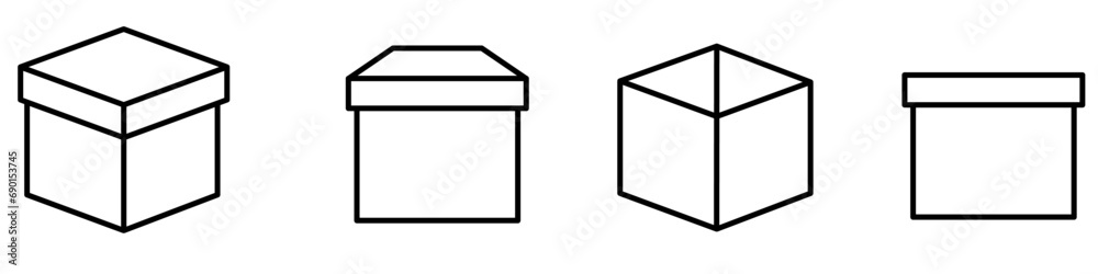 Box line icons set. Carton boxes icon set. Set of shipping, delivery box or container icons. Vector icons set in white background. Vector Illustration. Vector Graphic. EPS 10 Box line icons set. Carton boxes icon set. Set of shipping, delivery box or container icons. Vector icons set in white background. Vector Illustration. Vector Graphic. EPS 10