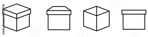 Box line icons set. Carton boxes icon set. Set of shipping, delivery box or container icons. Vector icons set in white background. Vector Illustration. Vector Graphic. EPS 10