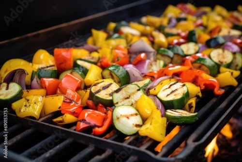 colorful veggies sizzling on the grill