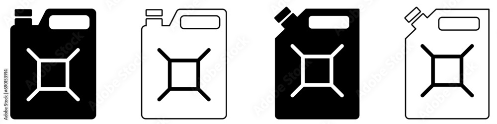 Jerry can line icon. Outline jerry can icon set. Gasoline canister. Fuel container in line. Gasoline jerry can sign. Stock vector illustration.