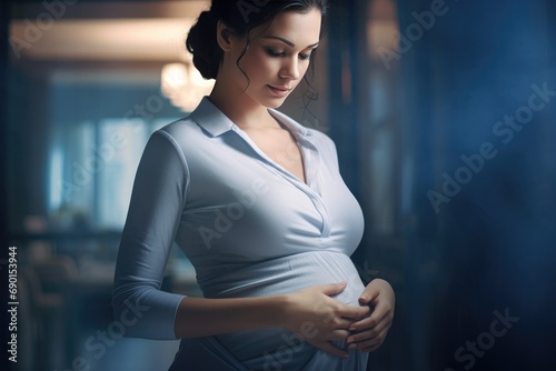 Free Download Expectant mother holding belly in serene home environment. Maternity and tranquility. - GFXLoad