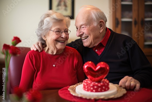 senior couple happily their ruby anniversary cake