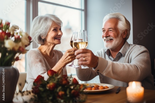 couple raising glasses in a toast to their anniversary