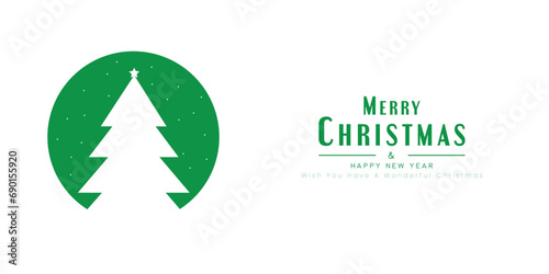 vector merry christmas & happy new year banner with white xmas tree on white background
