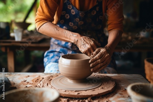 woman making pottery at a local workshop