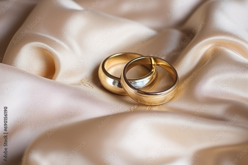 wedding rings displayed on a satin cushion