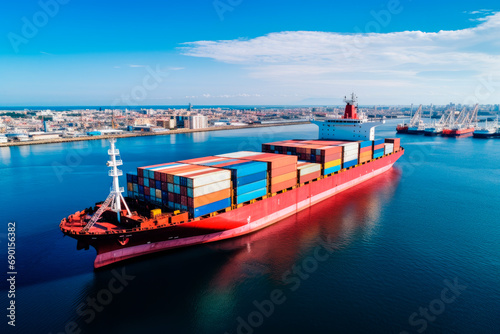Logistics import export background of container cargo ship in seaport.