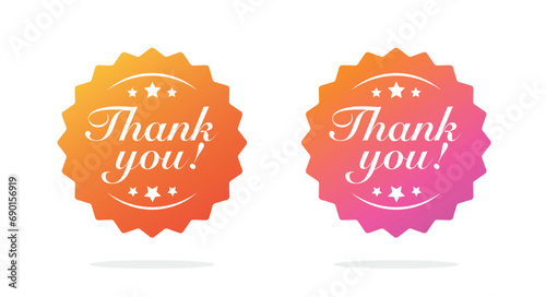 Thank you icon vector sticker sign graphic illustration set, retro vintage orange purple rosette seal stamp label, thanksgiving round medal badge image clipart