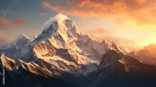 A majestic mountain range background at sunrise. © Denis Bayrak