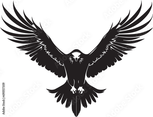 American eagle with wings, flying vector eagle Black silhouette on white background