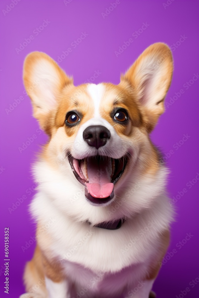 Cute welsh corgi dog on a purple background