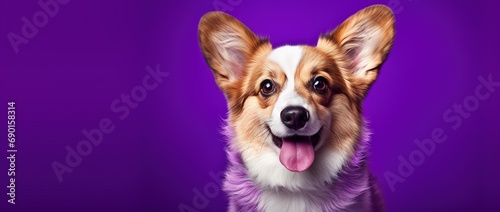 Cute welsh corgi dog on a purple background