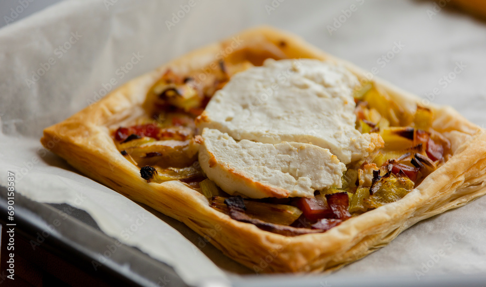 Puff Pastry Appetizer with Bacon, Cheese, and Leek Puff Pastry Appetizer with Bacon, Cheese, and Leek