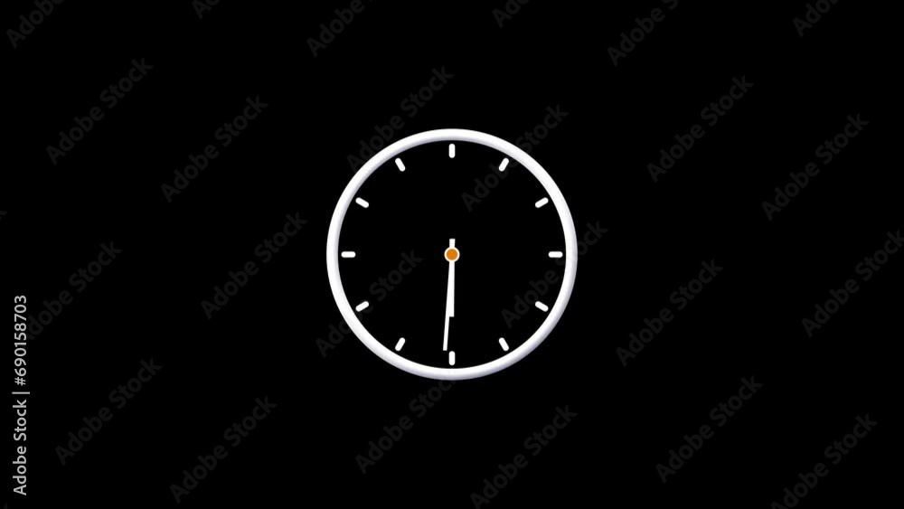 Wall Clock icon on black background, 24 hour analog watch animation, 4k video Wall Clock icon on black background, 24 hour analog watch animation, 4k video